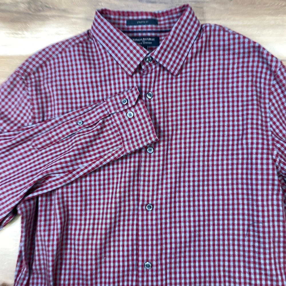 Banana Republic Flannel Shirt Mens L Gingham Cotton Athletic Fit Wrinkle Resist